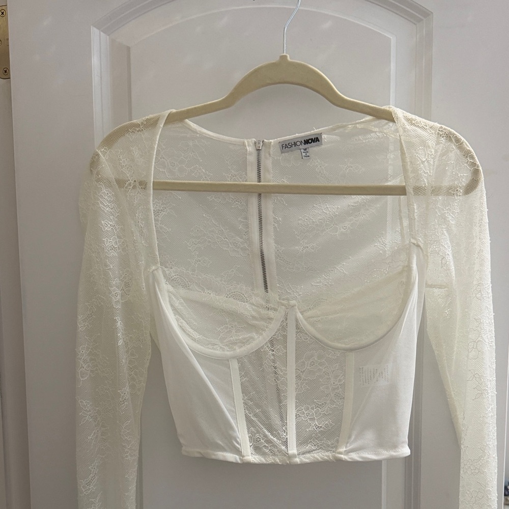 Fashion Nova Cream Lace Bustier Top